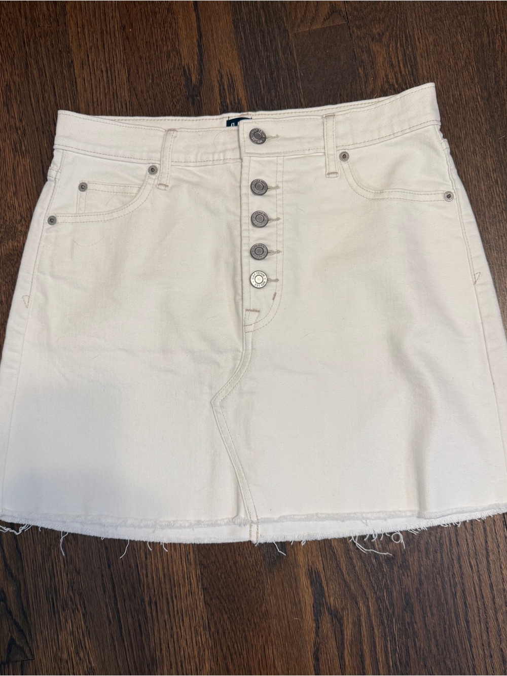 GAP Cream Button-Front Denim Mini Skirt